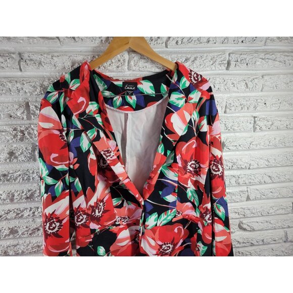 Simply Emma Womens Jacket 2X Plus Blazer Red Floral One Button SWE155E - Picture 3 of 8